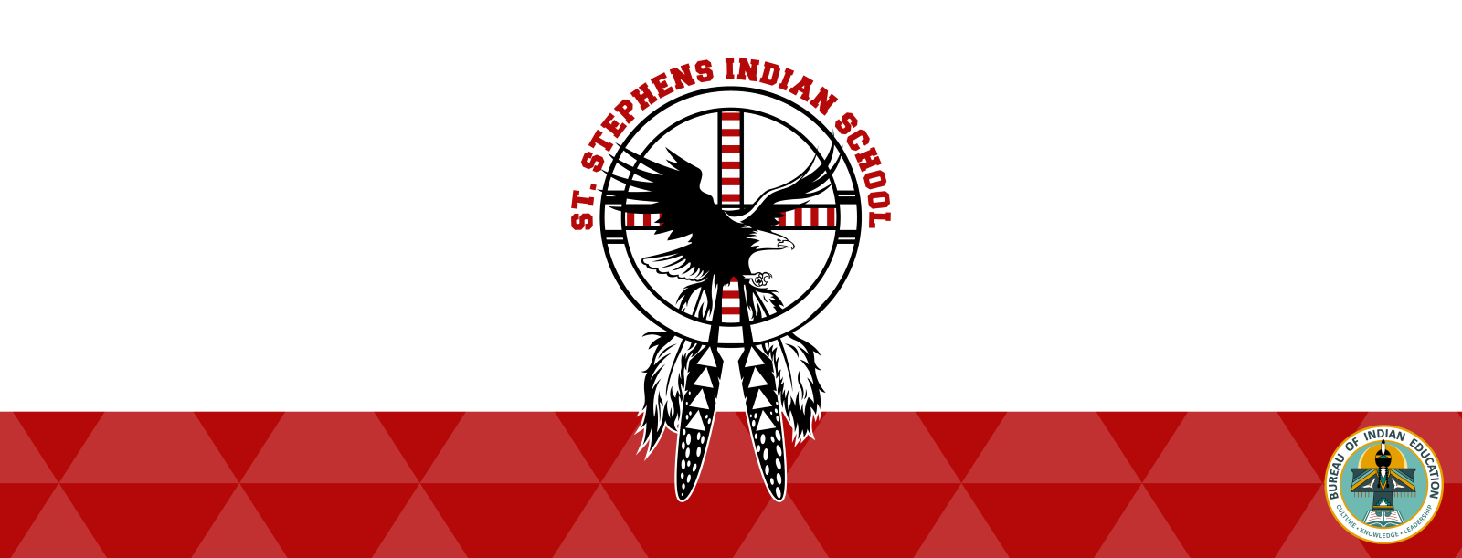 St Stephens logo featuring an eagle in the center, feathers and traditional symbols and colors representing the school's indigenous heritage and identity.