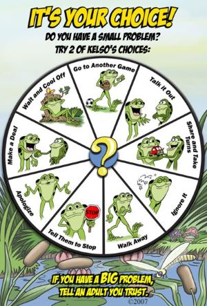 Cartoon frog with the text "It's your choice" displayed above it, encouraging decision-making in a playful manner.