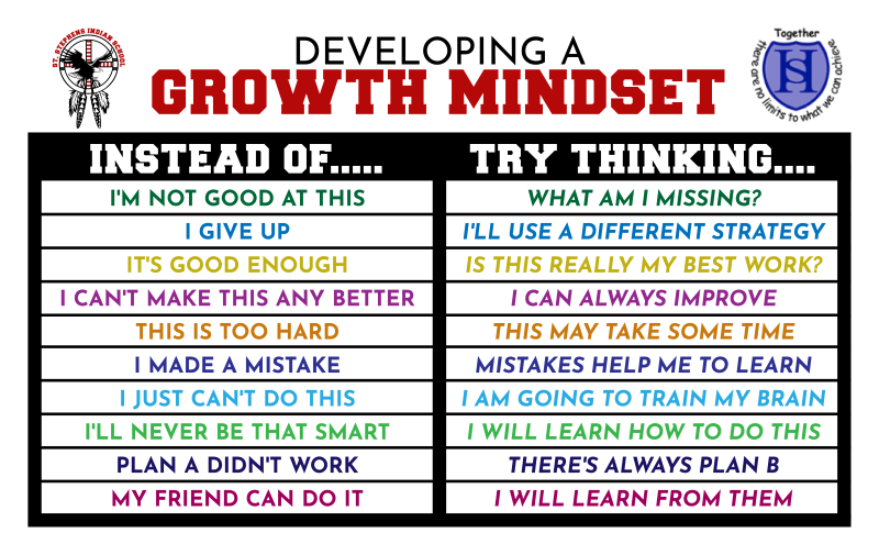 Poster displaying the phrase "Developing a Growth Mindset" in bold letters against a colorful background.