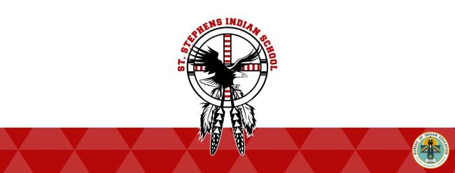 St Stephens logo featuring an eagle in the center, feathers and traditional symbols and colors representing the school's indigenous heritage and identity.